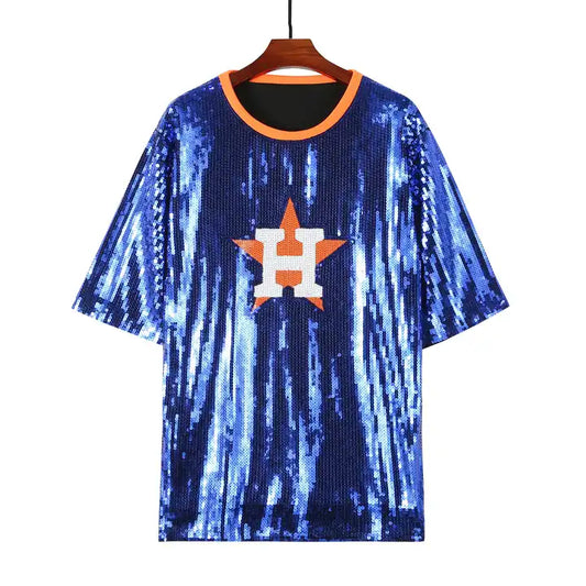 Sequin Astros Jersey Dress - Blue